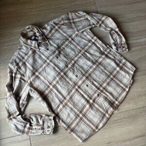 Lands' End Men's Tan Plaid Button-Down Shirt - Size XL